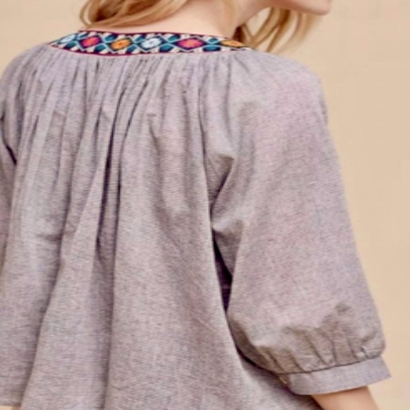 Anthropologie Eri + Ali Boho Embroidered V-Neck Flowy Top Small - Picture 12 of 13